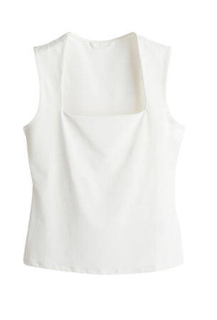 Square-neck Jersey Top - White - Ladies | H&M US