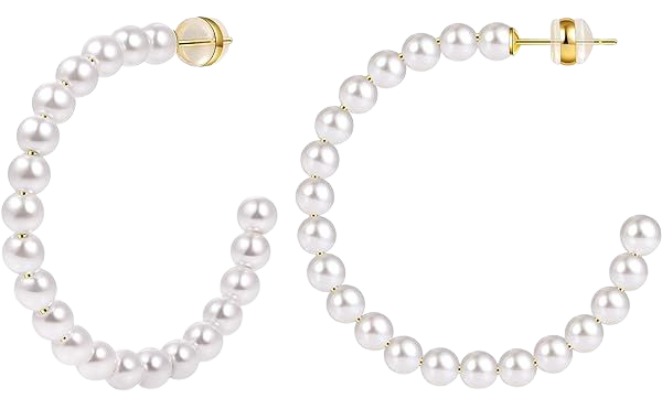 Amazon.com: Gacimy Pearl Hoop Earrings for Women with 925 Sterling Silver Post, 5mm Thick Chunky Pearl Earrings For Women 14K Gold Plated, 45mm Big Pearl Hoops: Clothing, Shoes & Jewelry