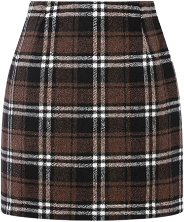 Amazon.com: Womens High Waist Plaid Skirt Bodycon Pencil Wool Mini Skirts(Brown, L) : Clothing, Shoes & Jewelry