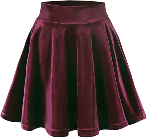 Urban CoCo Women's Vintage Velvet Stretchy Mini Flared Skater Skirt (XL, Burgundy) at Amazon Women’s Clothing store
