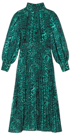 Animal Georgette Belted Pleated Woven Midi Dress | Karen Millen
