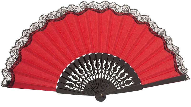 Amazon.com Ole Ole Flamenco Spanish Hand Fan Pericon Large 12 inch 32 cm Handmade Made of Wood and Fabric Abanicos Españoles Black Red with Black Lace