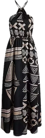 Satin Printed Halter Neck O-ring Maxi Dress | Express
