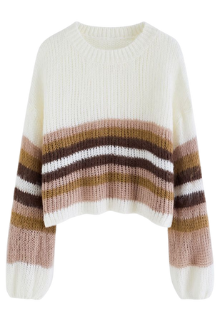 Multi-Striped Fuzzy Knit Crop Sweater - Retro, Indie and Unique Fashion