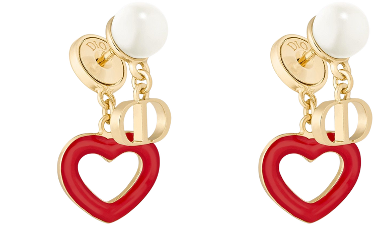Dior Tribales Earrings Gold-Finish Metal with White Resin Pearls and Red Lacquer - Fashion Jewelry - Woman | DIOR