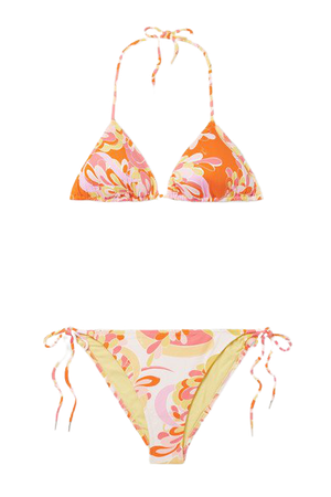 Printed Stretch-econyl Triangle Bikini - Orange