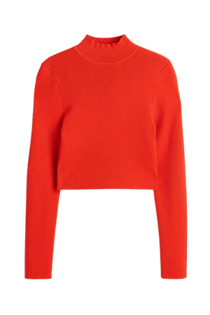 Ribbed turtleneck top - Orange - Ladies | H&M US