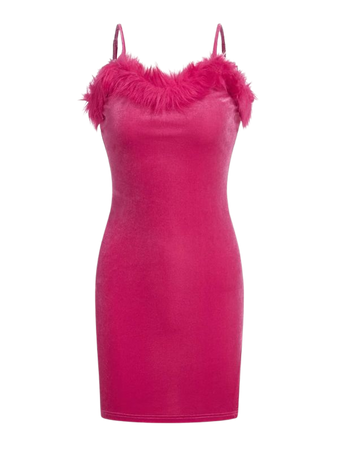 SHEIN ICON Fuzzy Trim Velvet Bodycon Dress | SHEIN USA