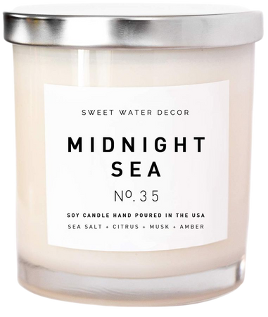 Amazon.com: Midnight Sea Natural Soy Wax Candle White Jar Summer Scented Sea Salt Citrus Musk Amber Spa Scented Made in USA Lead Free Cotton Wicks Modern Farmhouse Home Decor Bathroom Accessories Gift For Her: Handmade