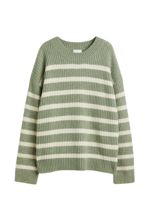 H&M+ Rib-knit Sweater - Green/striped - Ladies | H&M US