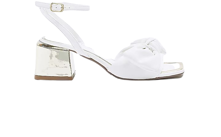 White bow block heeled sandals | River Island