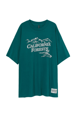 Oversized Printed T-shirt - Dark green/California Forests - Ladies | H&M CA