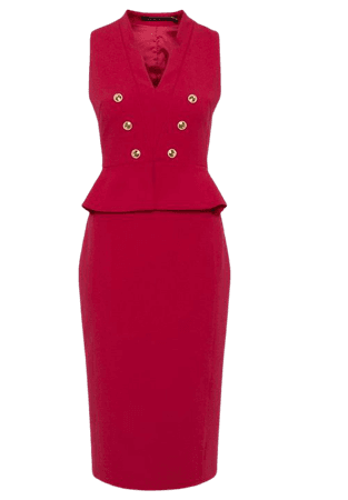 Compact Stretch Military Button Peplum Dress | Karen Millen