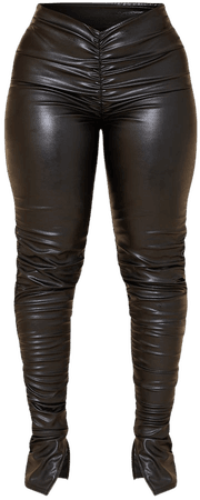 Shape Black Pu V Front Ruched Leggings | PrettyLittleThing USA