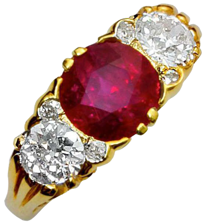 Three Stone Burma No Heat Ruby And Old European Diamond Filigree Ring For Sale at 1stdibs