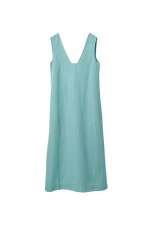 LYOCELL-LINEN LONG DRESS WITH SQUARE NECK - Turquoise - Dresses - COS US