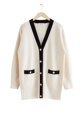 Oversized Gold Button Cardigan - White, Black - Cardigans - & Other Stories