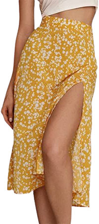 Amazon.com: SheIn Women's Boho Ditsy Floral High Waisted Split Summer Beach A Line Midi Skirt Yellow Flowers Large : Clothing, Shoes & Jewelry