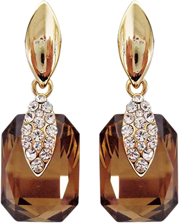 Amazon.com: Navachi 18k Gold Plated Spindle Shape Metal White Crystal Square Brown Zircon Dangle Az1949 Stud Earrings: Clothing, Shoes & Jewelry