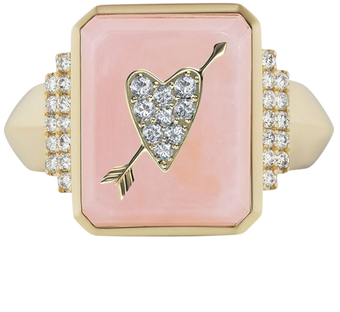 Classic Heart 18k Yellow Gold Diamond, Onyx Signet Ring By Sorellina | Moda Operandi
