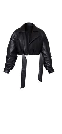 black oversized belted Hem cropped biker jacket