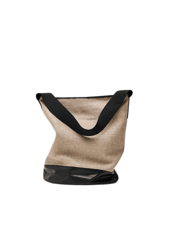 Nappa leather and linen shoulder bag - Limited Edition - Women - Massimo Dutti