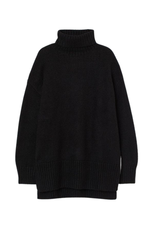 Oversized Turtleneck Sweater - Black