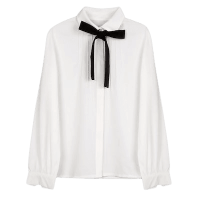 Qoo10 - Ladies Elegant Blouse Bow Tie White Shirt Chiffon Blouses Peter Pan Ca... : Women’s Clothing