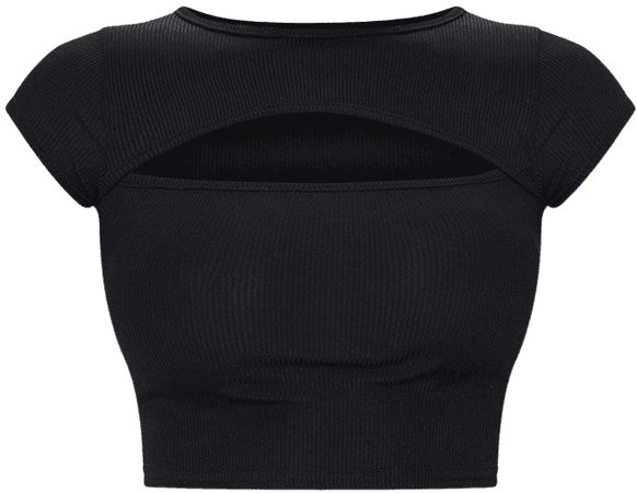 Black Rib Cut Out Short Sleeve Crop Top | PrettyLittleThing USA