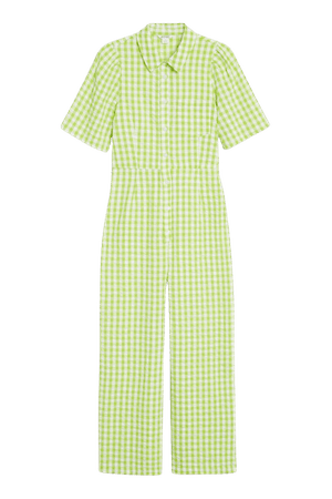 Gingham short sleeve seersucker jumpsuit - Lime green gingham - Monki WW