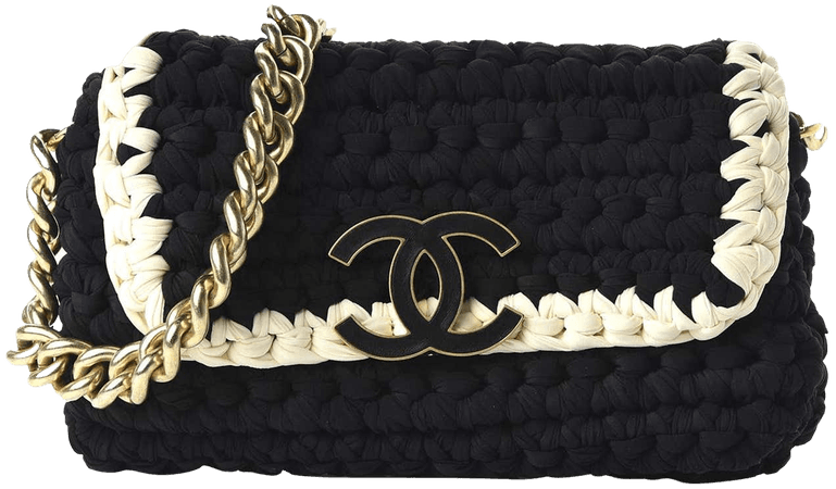 Chanel Interwoven Bicolor Two Tone Medium Black and White Flap Bag For Sale at 1stDibs