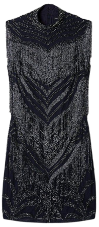 Deco Crystal Embellished High Neck Mini Dress | Karen Millen