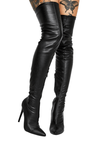 *clipped by @luci-her* Vegan Leather Thigh High Stiletto Boots | Dolls Kill