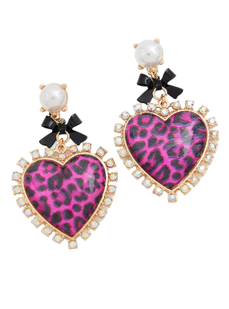 Plus Size - Betsey Johnson Pink Leopard Heart Statement Earrings - Torrid