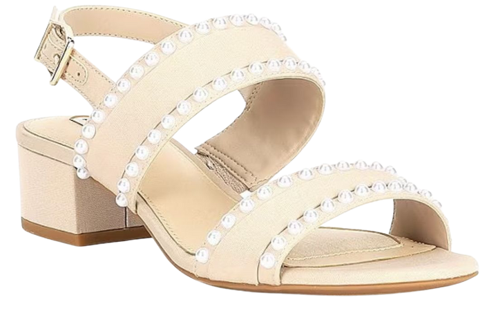 Alex Marie beige pearl block heels sandals