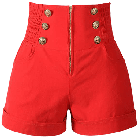 Women's 50s Retro Rockabilly Style High Waist Pinup Shorts (XL, Red) at Amazon Women’s Clothing store