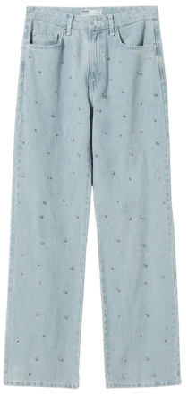 Wide-leg ‘90s jeans with rhinestones - New - Woman | Bershka