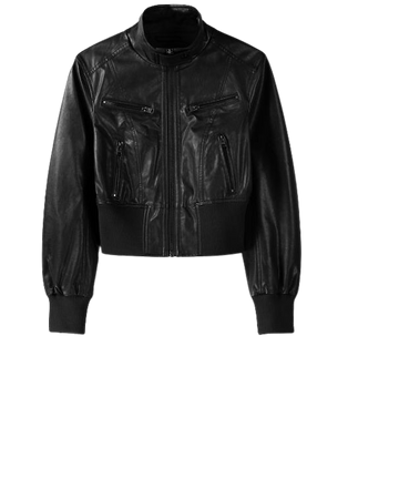 Bershka Oversized Faux Leather Bomber Jacket in Black