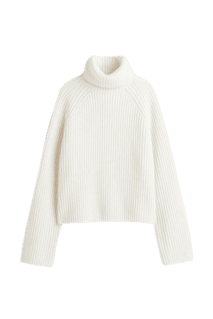 Ribbed Turtleneck Sweater - Cream - Ladies | H&M US