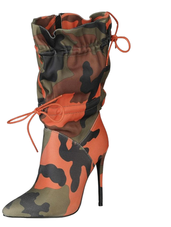 Orange Army Heel Booties