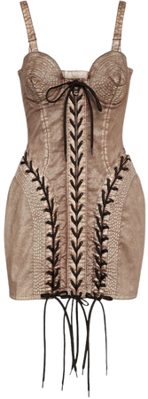 X KNWLS Denim Corset Minidress in Brown - Jean Paul Gaultier | Mytheresa