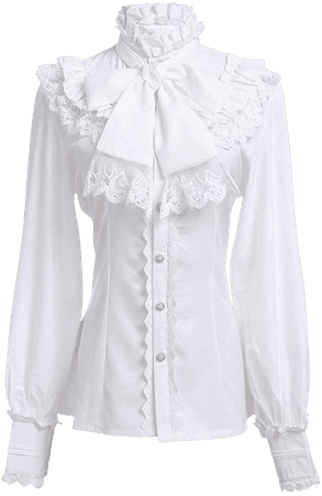 Nuoqi Women Lolita Lace Stand-Up Collar White Lotus Ruffle Shirt Retro Victorian Blouse GC238A-M at Amazon Women’s Clothing store