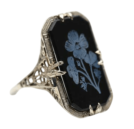 14k Victorian Onyx Flower Intaglio Ring