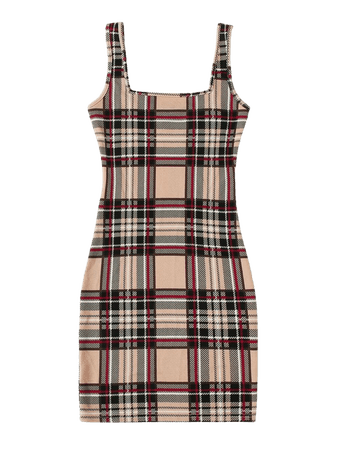 SHEIN Double Square Neck Plaid Bodycon Dress | SHEIN USA