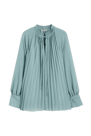 Pleated Chiffon Blouse - Turquoise - Ladies | H&M US