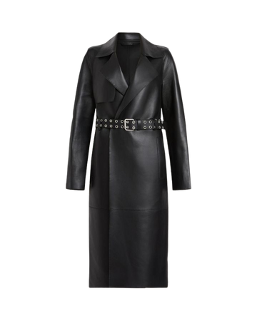 Farren Leather Eyelet Belted Trench Coat Black | ALLSAINTS US
