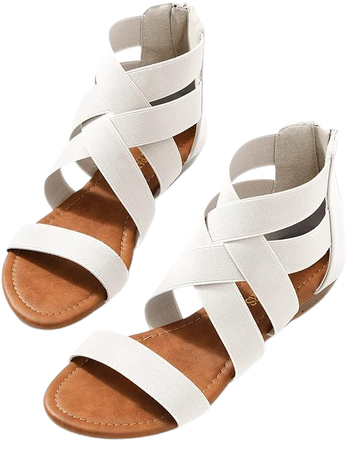 DREAM PAIRS Womens Elastica8 Ankle Strap Low Wedges Casual Dressy Summer Flat Sandals Cute Gladiator Shoes White - 10 | Platforms & Wedges