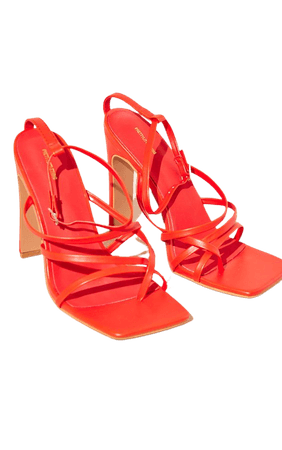Red Pu Square Toe Toe Flat High Heeled Sandals | PrettyLittleThing USA