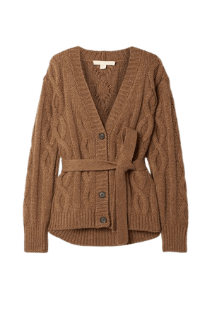 Belted Cable-knit Cashmere Cardigan - Brown