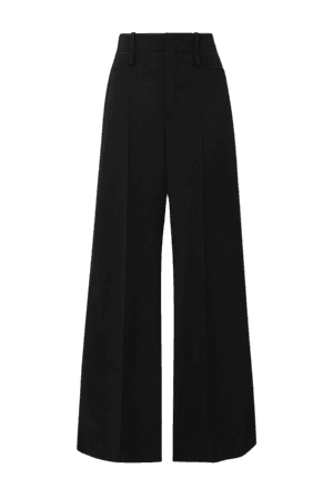 Black Satin-trimmed wool wide-leg pants | Chloé | NET-A-PORTER